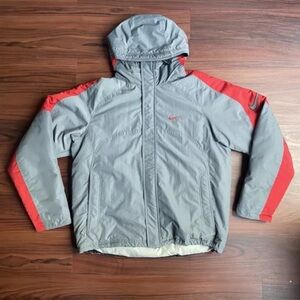 Vintage Nike Jacket Men’s Size L Gray Red Swoosh Logo Insulated Hooded Puffer